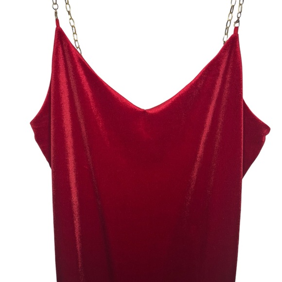 Red Velvet Gold Chain Strap Mini Dress - Picture 6 of 16